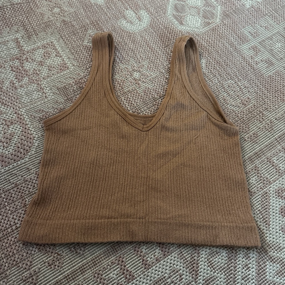 Brown Ribbed Women's Tank Top
